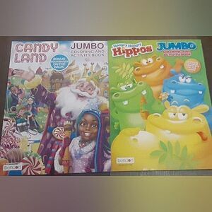 Set Of Candy Land and Hungry Hungry Hippos Coloring and Activity Books